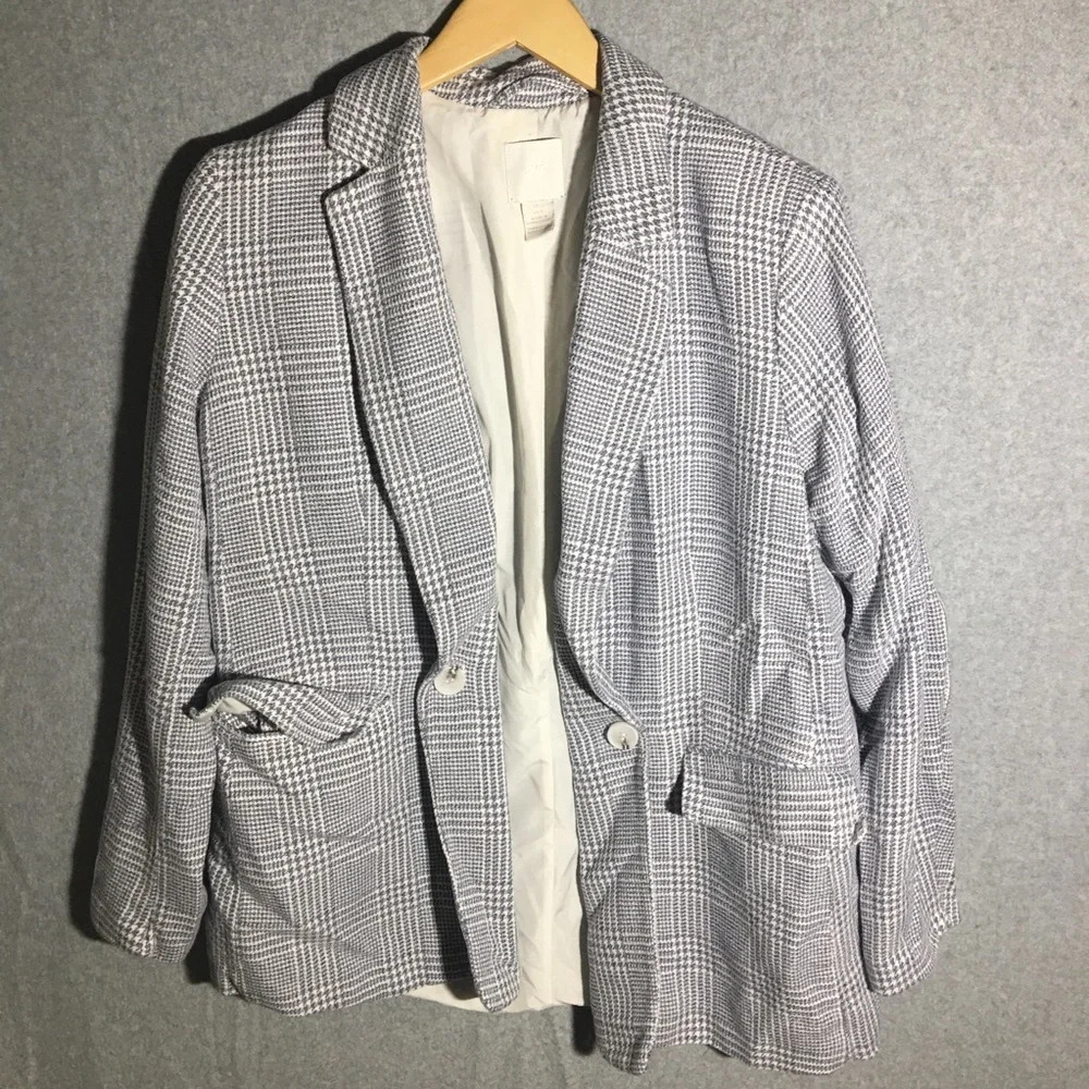 Womens H&M Blazer Houndstooth Pattern Career Work Office Wear Professional